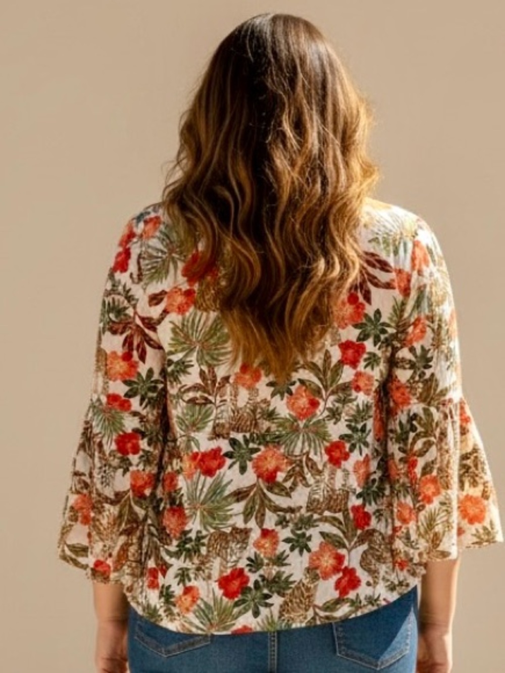 Jessica Simpson Cream Crochet-Trim Floral Tunic with Orange & Green Print - Picture 2 of 12